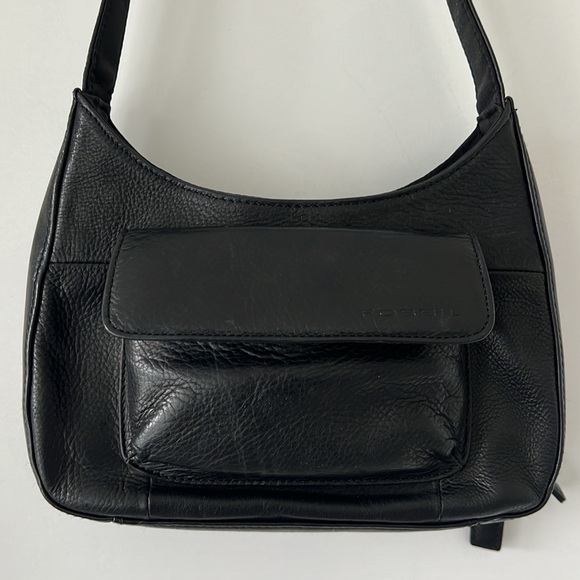 Vintage Y2K Fossil Black Leather Shoulder Handbag - Picture 2 of 16